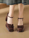 Vintage Riemchenpumps mit Schleife, eckiger Spitze und Blockabsatz