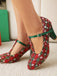 Weihnachts-Mary-Jane-Pumps mit T-Steg, Karos und Schneeflocken