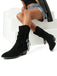 Schwarze wadenhohe Vintage-Westernstiefel aus Velours mit Flechtriemen