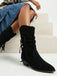 Schwarze wadenhohe Vintage-Westernstiefel aus Velours mit Flechtriemen