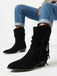 Schwarze wadenhohe Vintage-Westernstiefel aus Velours mit Flechtriemen