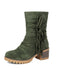 Vintage-Umschlagstiefel in Veloursoptik mit Fransen und Blockabsatz