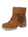 Vintage-Umschlagstiefel in Veloursoptik mit Fransen und Blockabsatz
