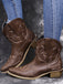 Vintage-Western-Stiefeletten mit Stickerei und spitzer Kappe