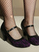 Vintage Mary-Jane-Pumps mit Spitze, Schnallenriemen und Blockabsatz