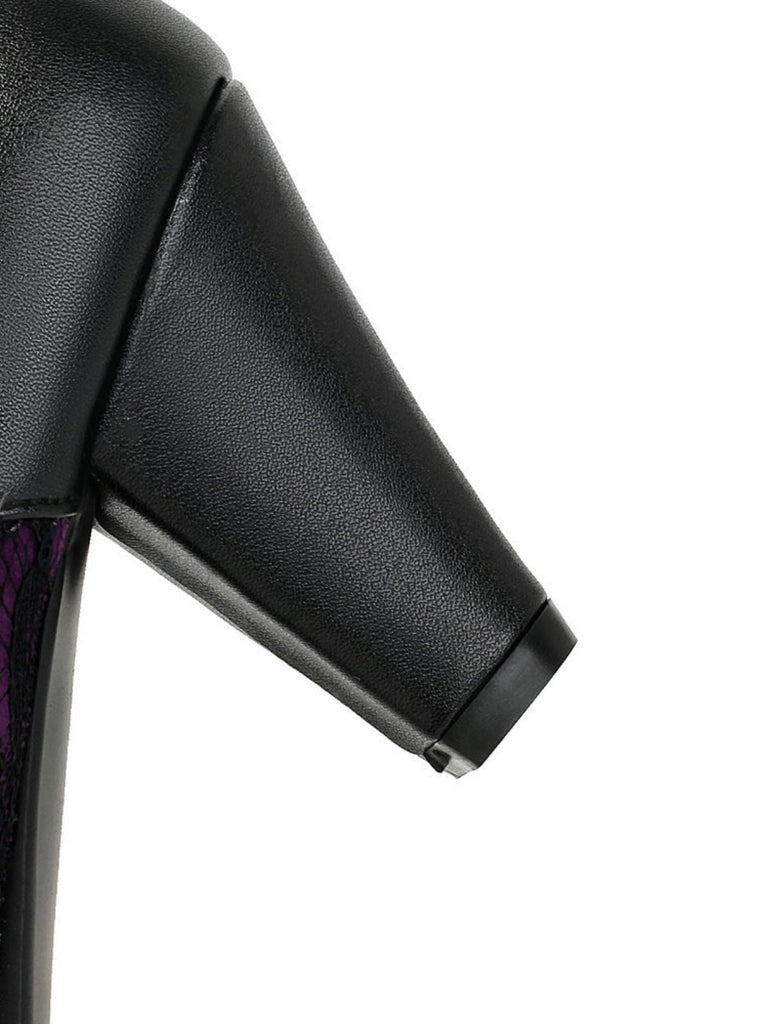 Vintage Mary-Jane-Pumps mit Spitze, Schnallenriemen und Blockabsatz