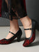 Vintage Mary-Jane-Pumps mit Spitze, Schnallenriemen und Blockabsatz