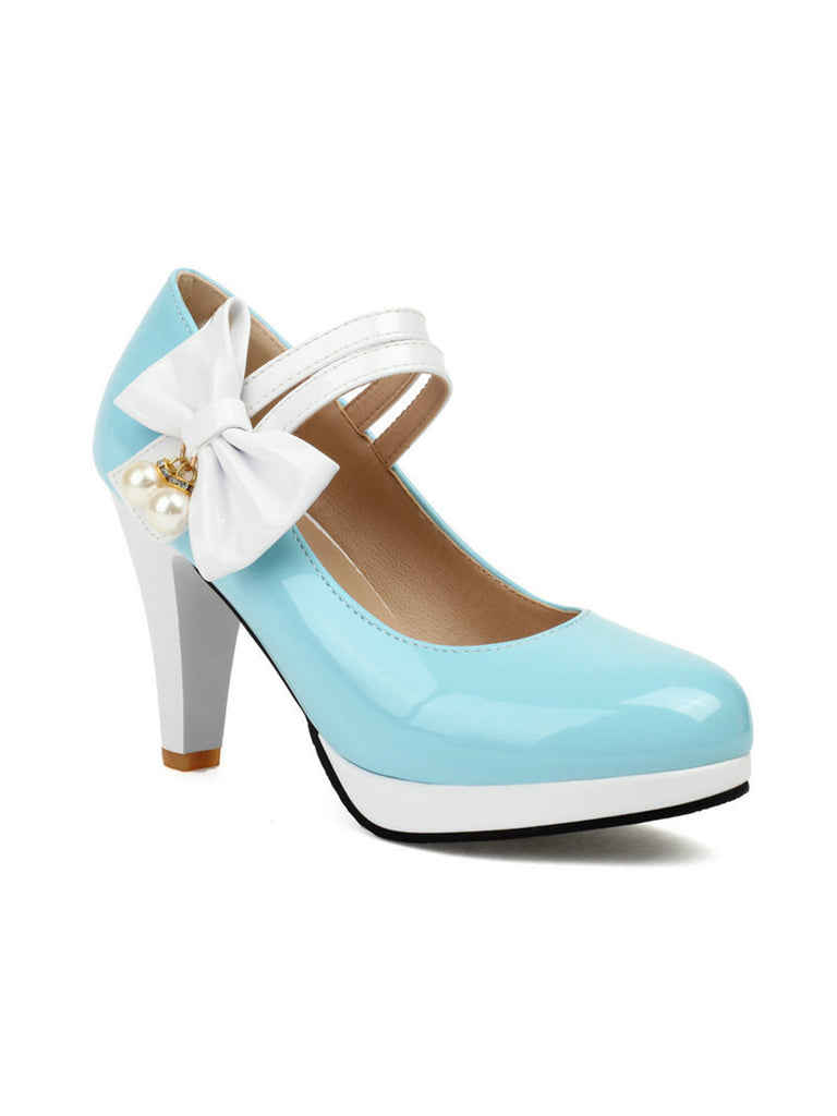 Mary Jane Farbblock Seitlicher Bogen Hochhackige Schuhe