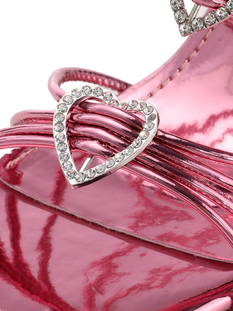 Rosa Strassstein Lackleder Sandalen mit hohen Absätzen