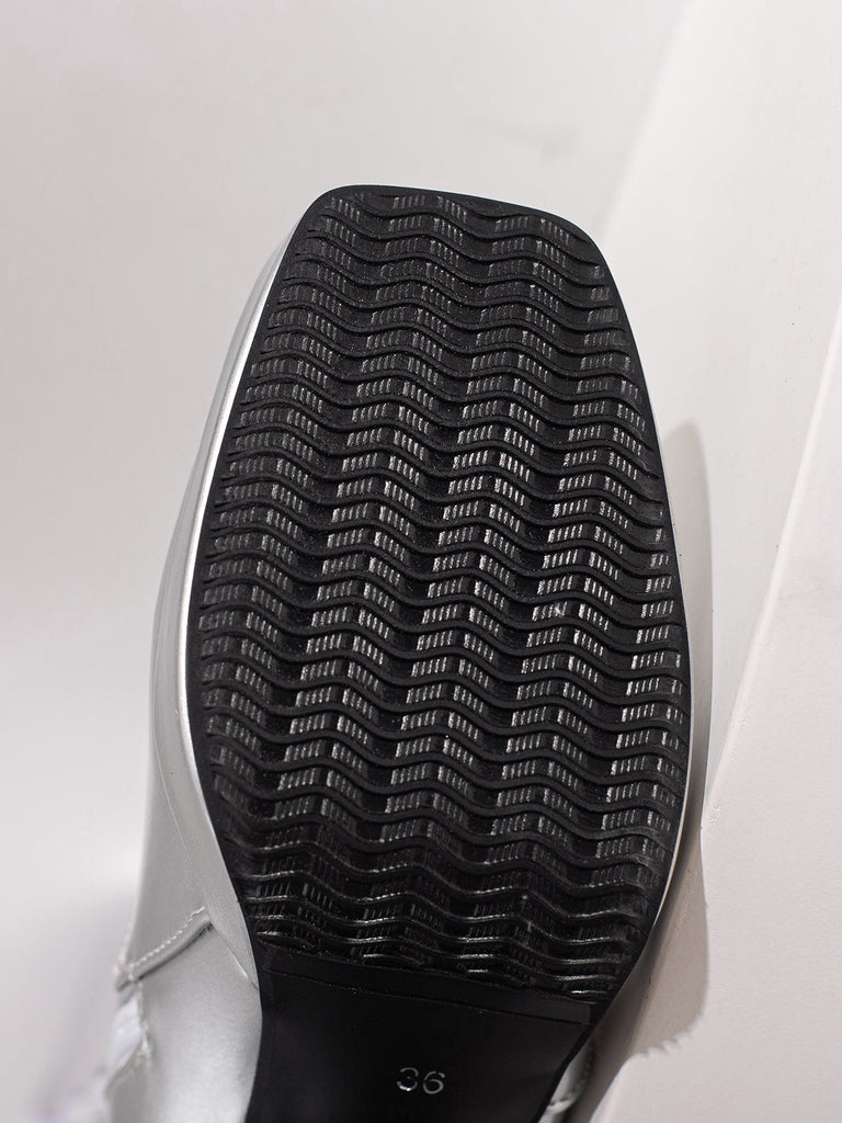 Solide Patent Leder Round Toe Hoher Absatz Stiefel