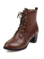 Dunkelbraune Retro Leder Medium Heel Schnürung Combat Kampfstiefel