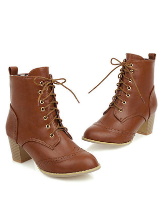 Braunes Retro Leder Medium Heel Schnürung Combat Kampfstiefel