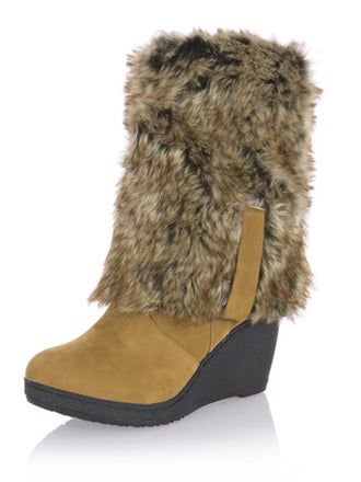 Mattiertes Leder Keilabsatz Kniehohe Stiefel