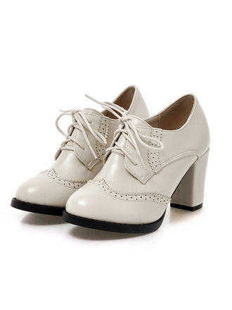 Beige Vintage Leder Schnürung High Heels