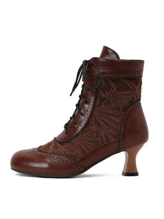 Braunes Vintage Leder Solide Spitze Stiefel mit Absatz