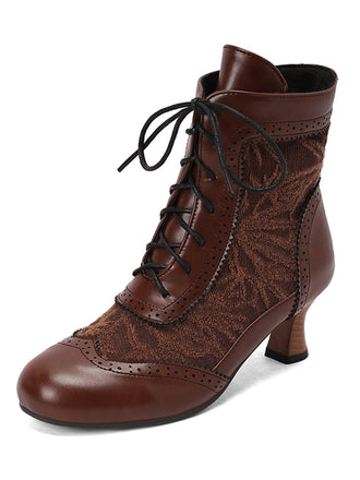 Braunes Vintage Leder Solide Spitze Stiefel mit Absatz