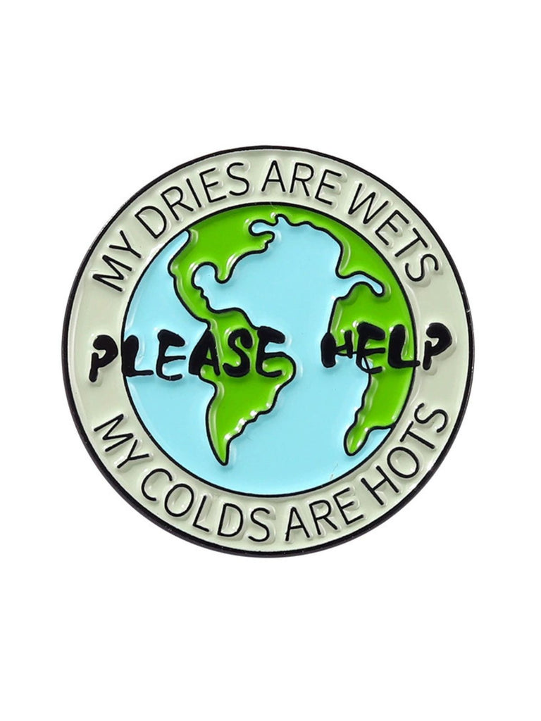 Karikatur Tag der Erde Briefe Runde Brosche