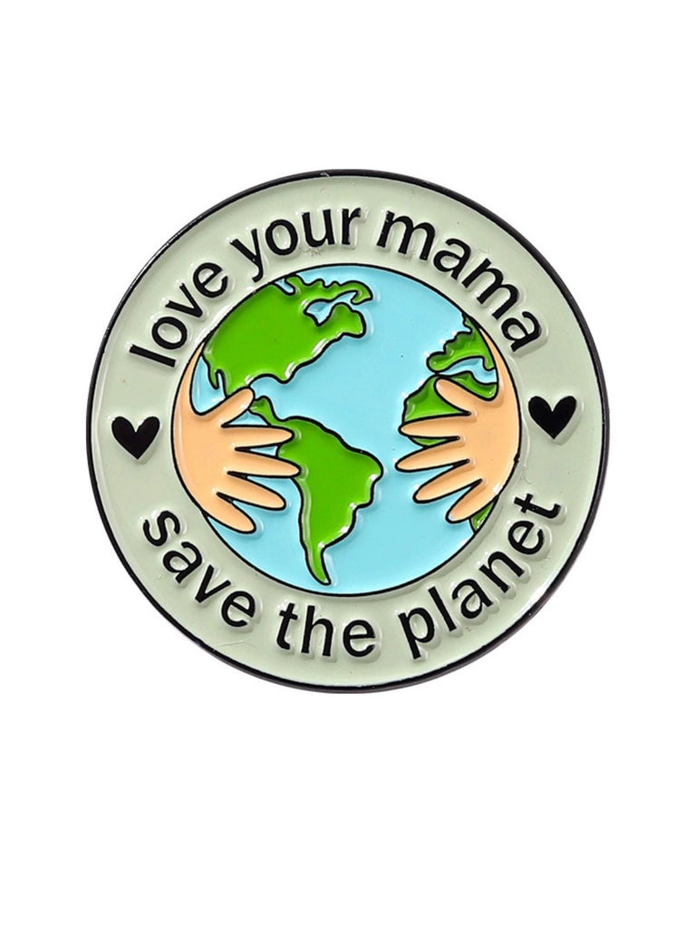 Karikatur Tag der Erde Briefe Runde Brosche