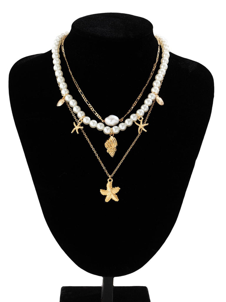Seestern Muschel Perle Geschichtet Kette Halskette