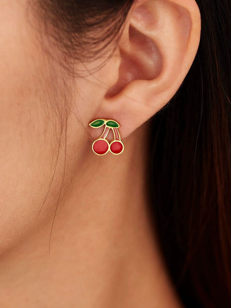 Vintage Legierung Erdbeere & Kirsche Obst Ohrringe