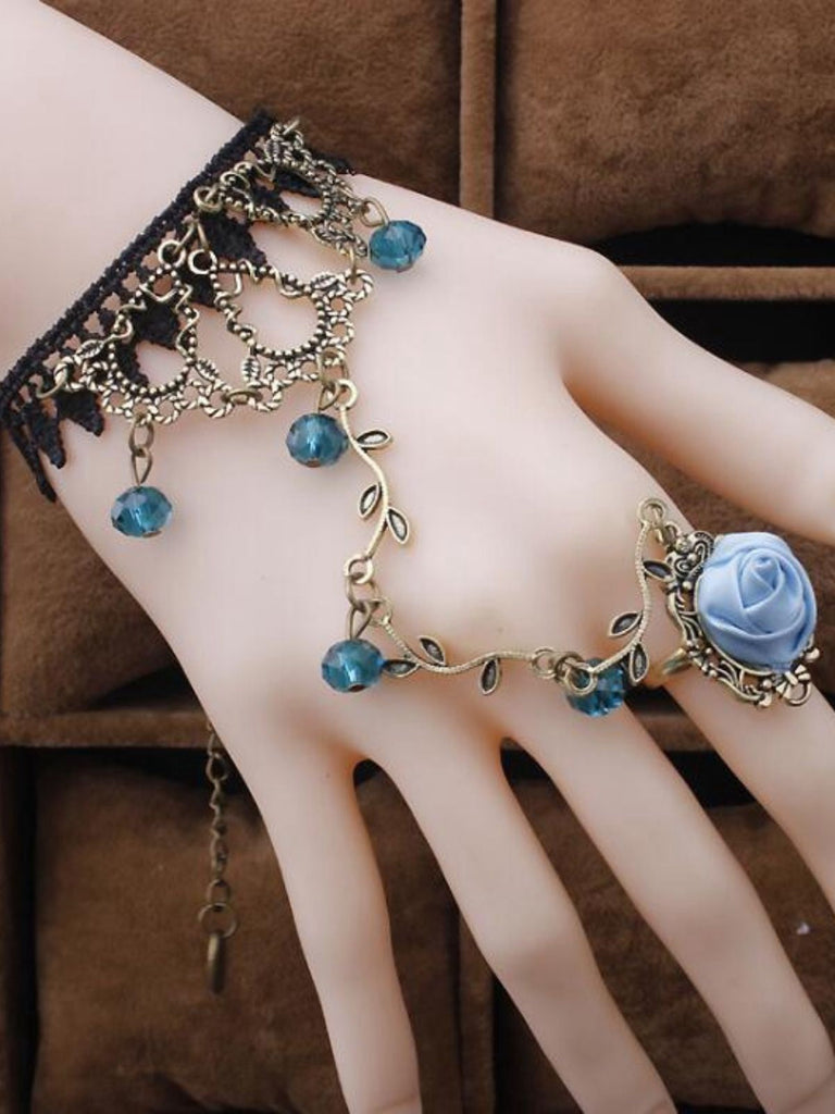 Vintage Gothic Rose Rebe Spitze Kristall Ring Armband