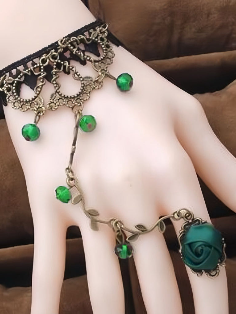 Vintage Gothic Rose Rebe Spitze Kristall Ring Armband