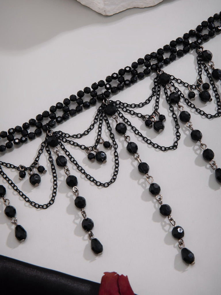 Schwarz Gothic Künstlich Kristall Quasten Anhänger Halskette