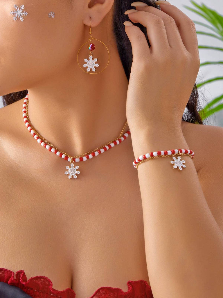 Vintage Weihnachten Perlen Halskette & Armband & Ohrringe Set