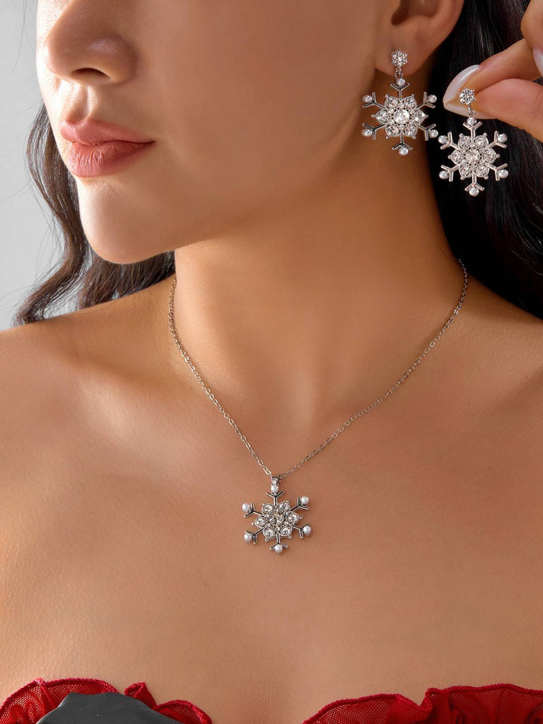 Vintage Schneeflocken Halskette & Ohrringe Schmuck Set