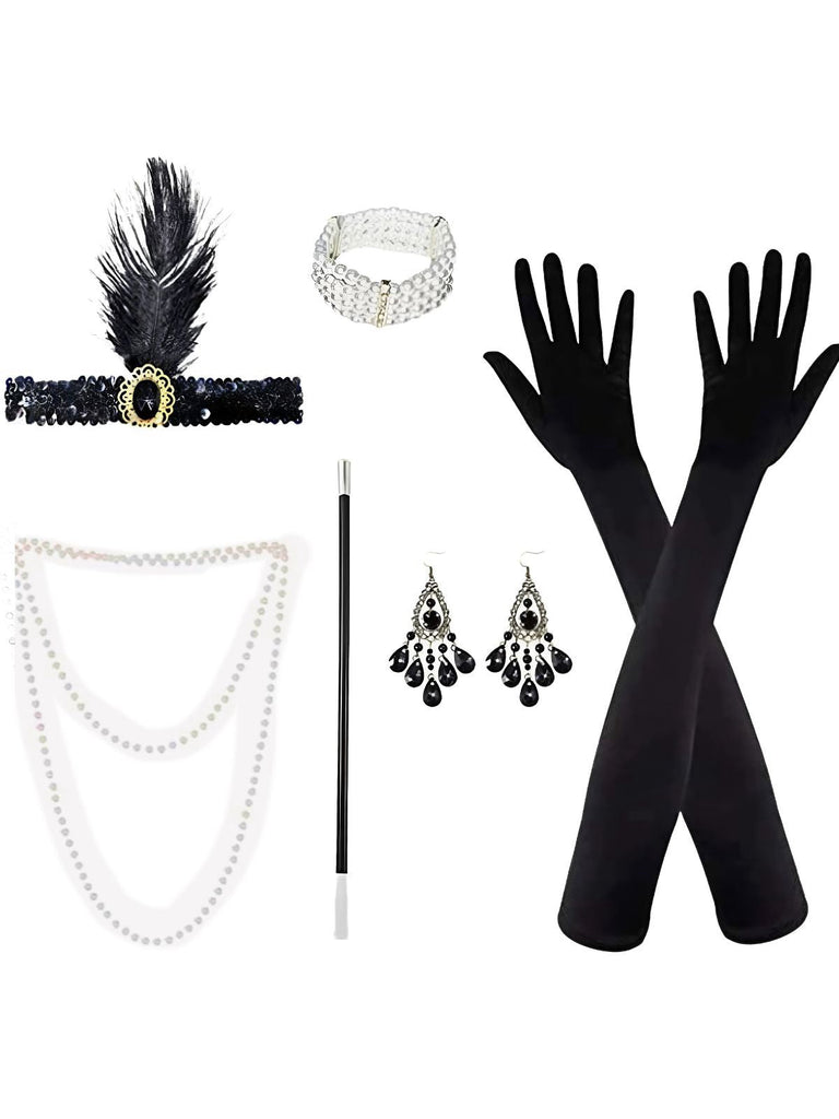 [Vorverkauf] Gatsby 1920er Party Feder Stirnband & Perlen Halskette Set