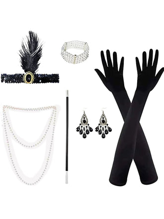 [Vorverkauf] Gatsby 1920er Party Feder Stirnband & Perlen Halskette Set