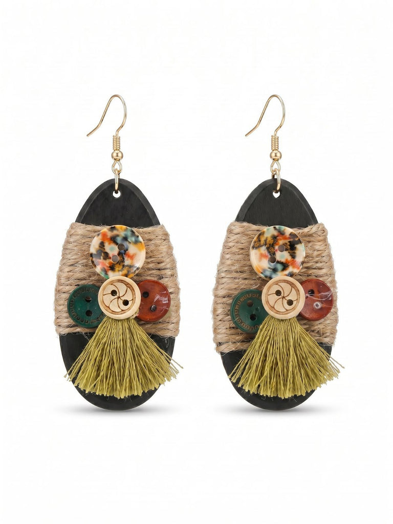 Boho Ohrringe mit Quaste und Knopf