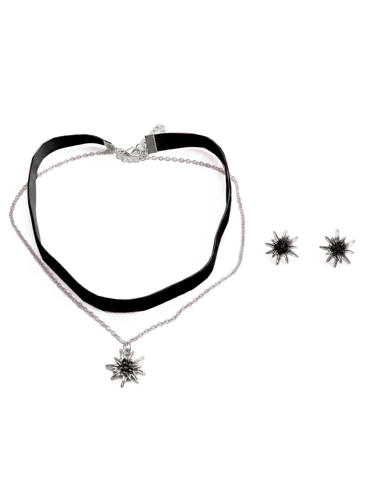 Vintage Choker-Set mit Edelweiss-Anhaenger und Ohrringen