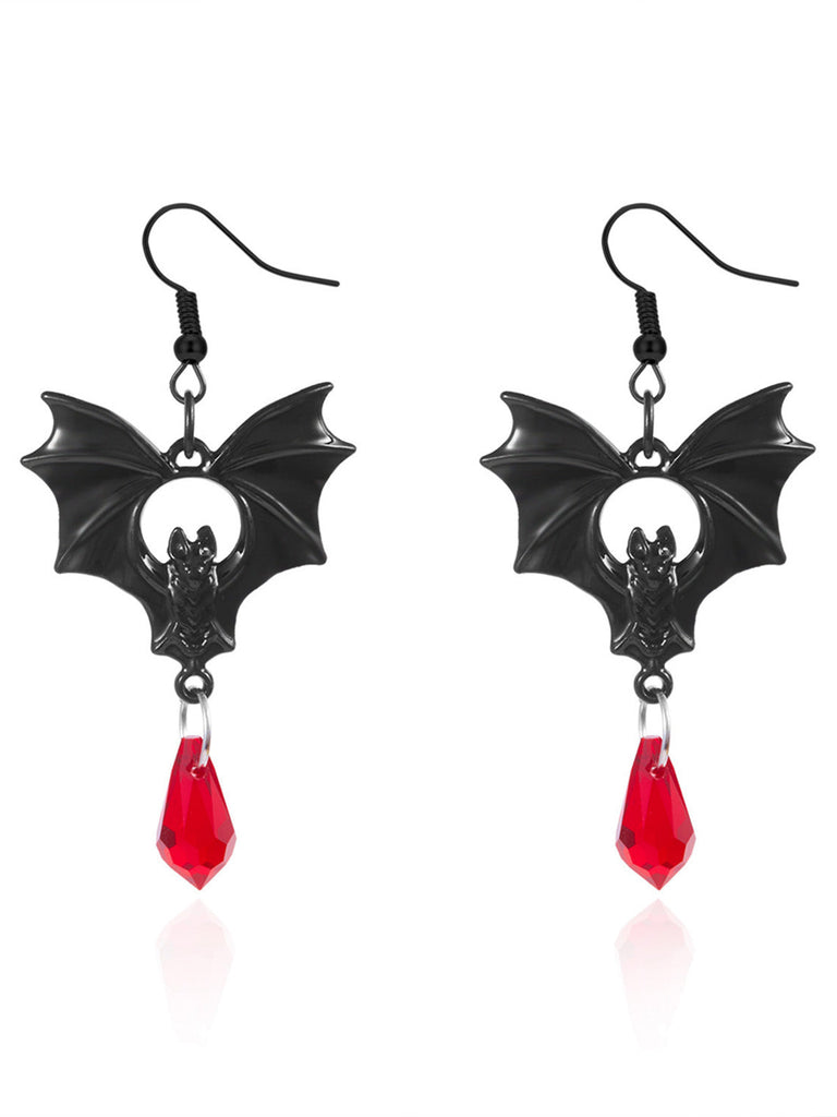 Gothic Schwarze Fledermaus-Ohrringe mit roten Kristallen
