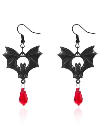 Gothic Schwarze Fledermaus-Ohrringe mit roten Kristallen