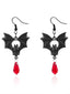 Gothic Schwarze Fledermaus-Ohrringe mit roten Kristallen