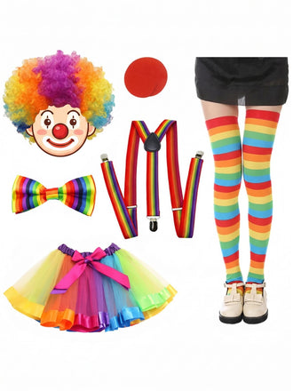 Regenbogen Clown Kostüm-Accessoire-Set