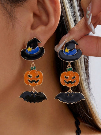 Halloween-Ohrringe mit dreiteiligen Hexenhüten und Strass
