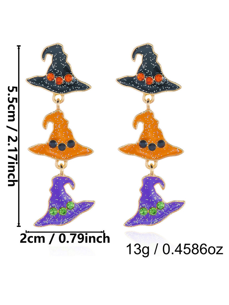 Halloween-Ohrringe mit dreiteiligen Hexenhüten und Strass