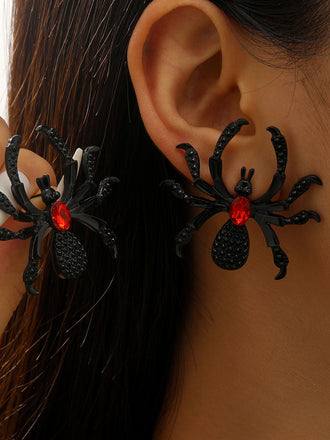 Halloween Spinnen-Ohrringe mit Schmucksteinen und Statement-Größe