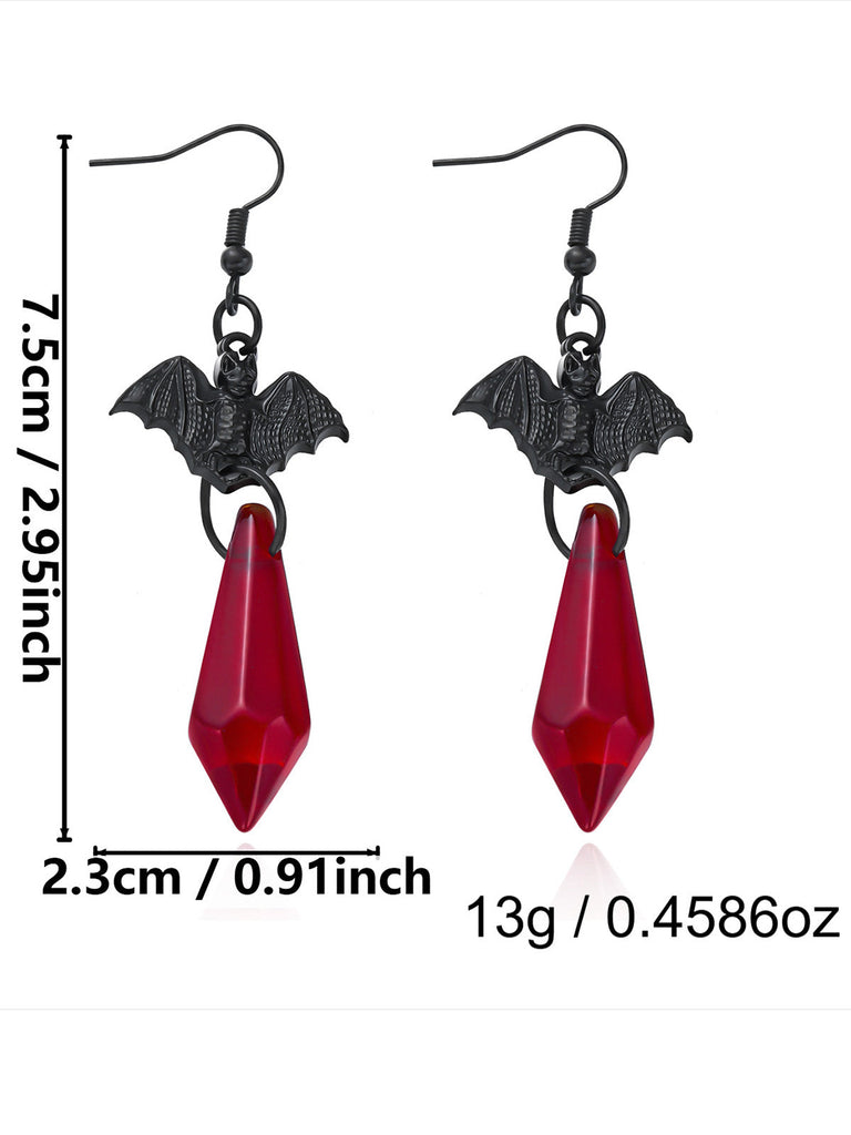 Rote Gothic Ohrringe mit Kristall und Fledermaus
