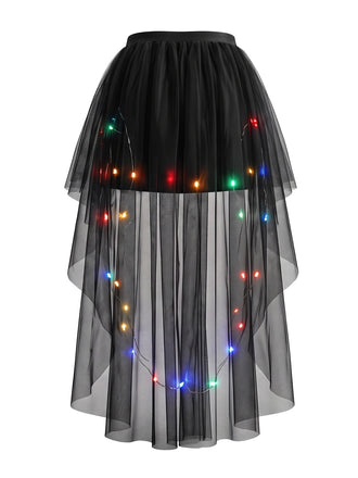 80er Mesh-Tutu-Rock mit LED-Licht und High-Low-Saum