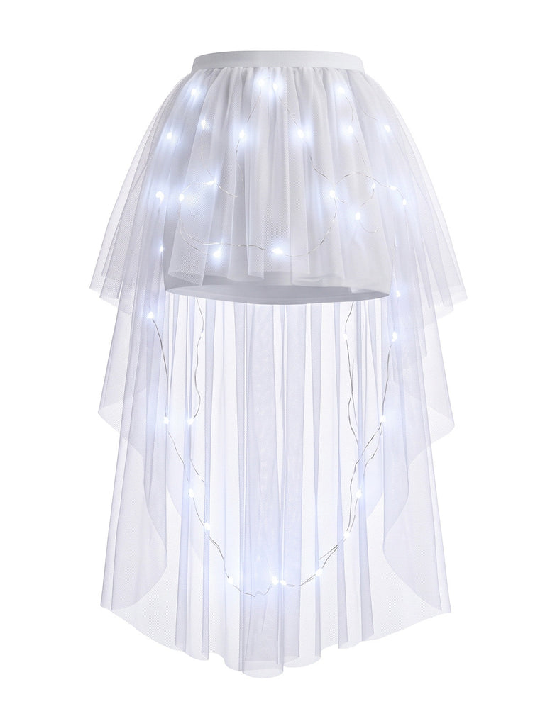 80er Mesh-Tutu-Rock mit LED-Licht und High-Low-Saum