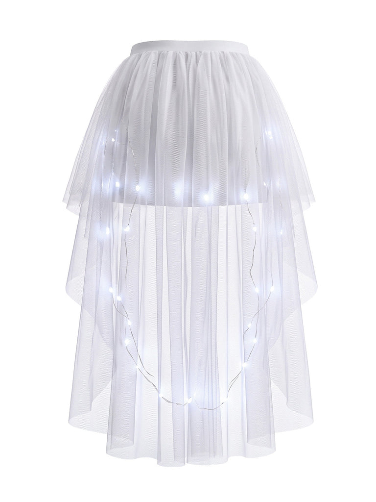 80er Mesh-Tutu-Rock mit LED-Licht und High-Low-Saum
