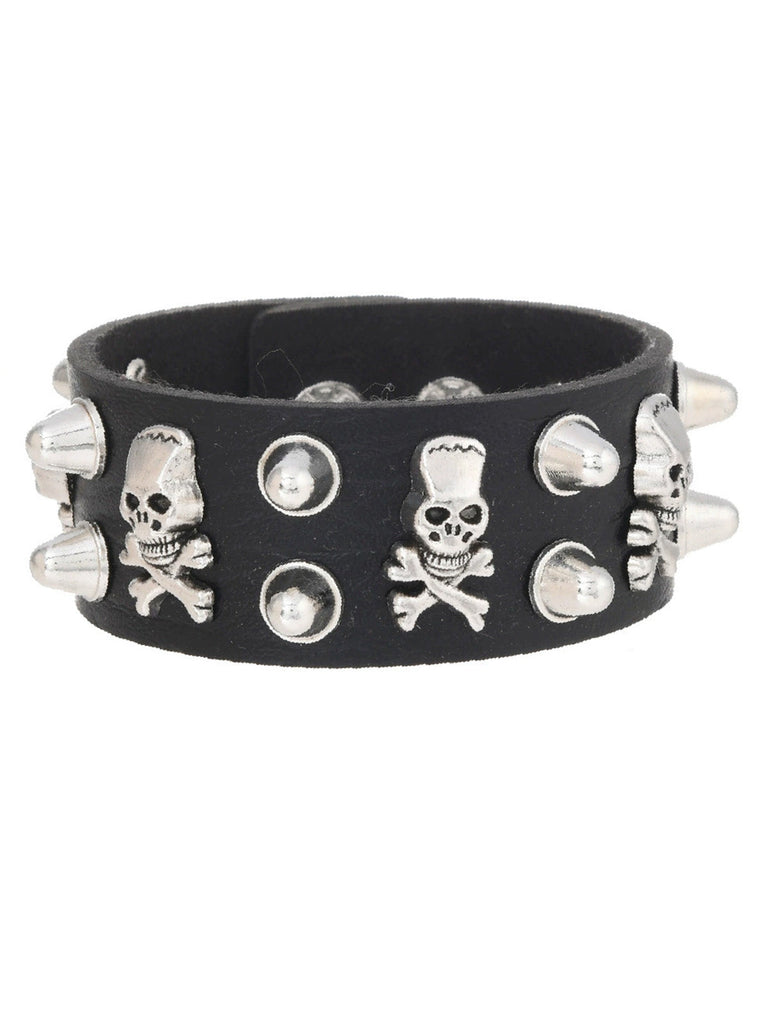 Schwarzes Punk-Armband aus Leder mit Totenkopf und Nieten