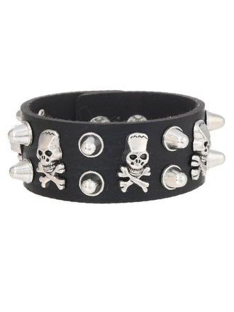 Schwarzes Punk-Armband aus Leder mit Totenkopf und Nieten
