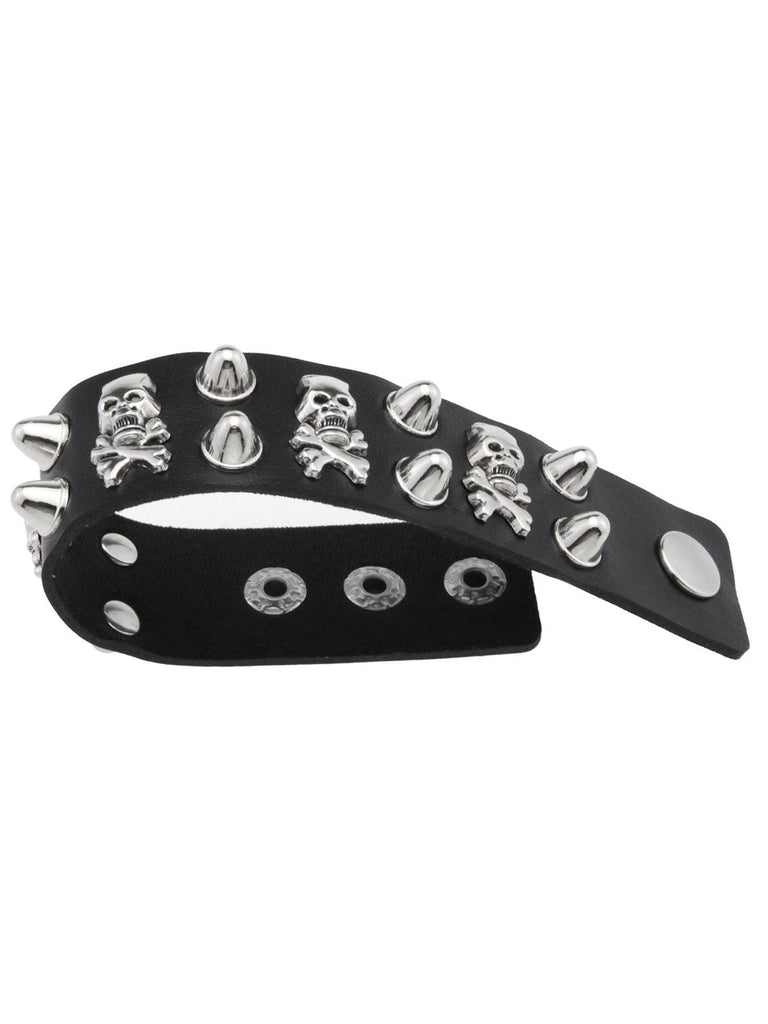 Schwarzes Punk-Armband aus Leder mit Totenkopf und Nieten
