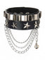 Schwarzes Lederarmband mit Stern und mehrreihiger Kette
