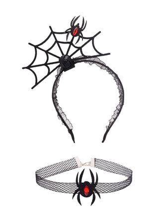 Gothic Halloween-Set aus Spinnennetz-Haarreif und Mesh-Choker