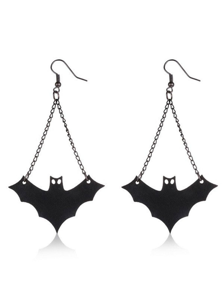 Schwarze Ohrhänger mit Fledermaus und Kette